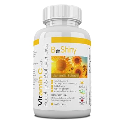 BeShiny Vitamin C 1000mg Maximum Skin Whitening with Rose HIPS and Bioflavonoids Immune Support Supplement, Antioxidant Tablets Healthy Aging, Builds