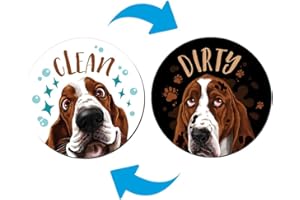 WIRESTER 3.5 inch Dishwasher Clean Dirty Flip Sign Double-Sided Decoration for Kitchen Dishwasher Washing Machine, Basset Hound Dog