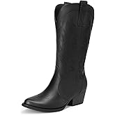 DREAM PAIRS Women's Cowboy Cowgirl Boots Embroidered Pointed Toe Low Heel Western Mid Calf Boot for Theme Party Country Concert