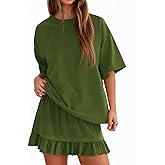 Yousify 2 Piece Skirt Set for Women Summer Vacation Outfits Short Sleeve Crewneck Tops and Casual Mini Skirt Lounge Sets