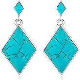 DOLIOX Genuine Turquoise Dangle Earrings, Sterling Silver Boho Vintage Earrings Western Jewelry Birthdays Gift for Women