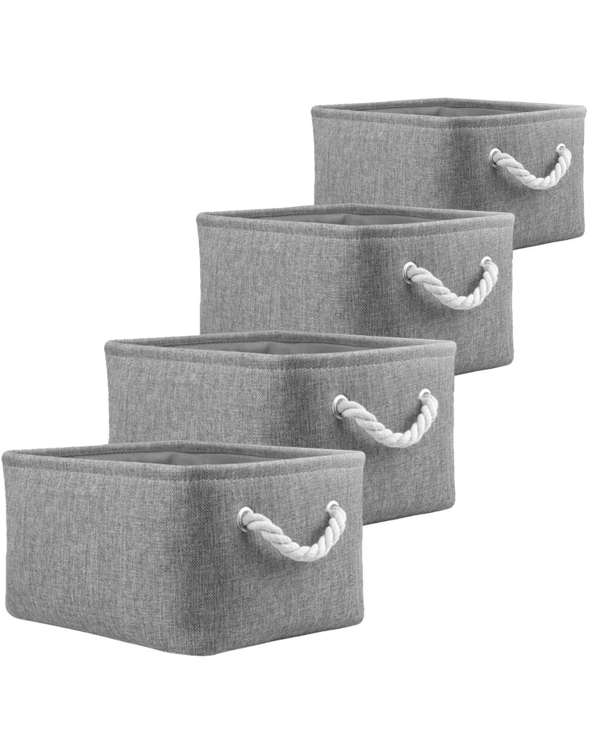 Mangata Small Soft Linen Storage Boxes, Multi-Size, Rectangular Organiser Baskets for Shelves, Toys, and Clothes, 4 Pack, 31x21x16 cm(Grey, S)