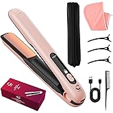 2-in-1 Cordless Hair Straightener & Curler – Includes Carrying Pouch – Mini Portable Hair Straightener, USB-C Charging, 4 Temp Modes up to 420°F, Travel Flat Iron, Wireless, Rechargeable Battery