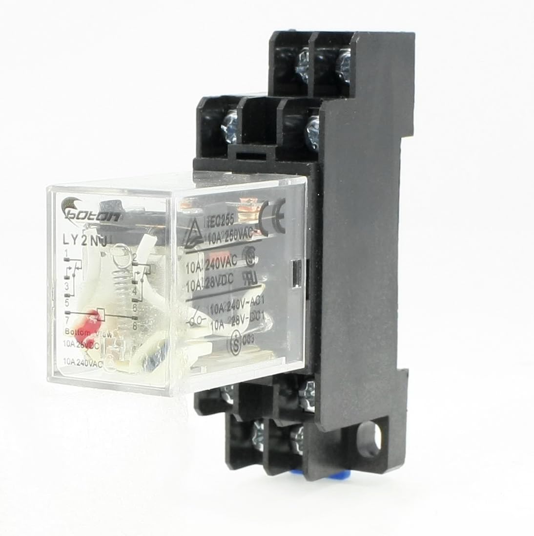 Uxcell 8 Pin 10 Amp Ly2nj Ac 220v Coil 8 Pin Din Rail Electromagnetic Power Relay With Base