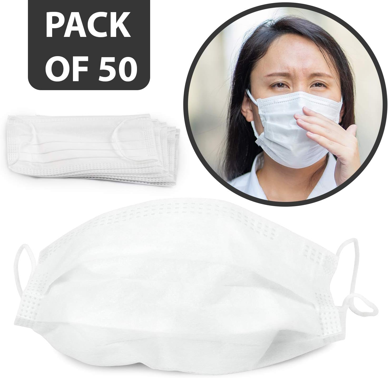 50 pack disposable face, 2 PLY Facial Mask with Elastic Ear Loop, Breathable Non-woven Dust Filter Face Mask, Soft Dust Fliter Mouth Cover for Air Pollution, 2 layer - 50 pack