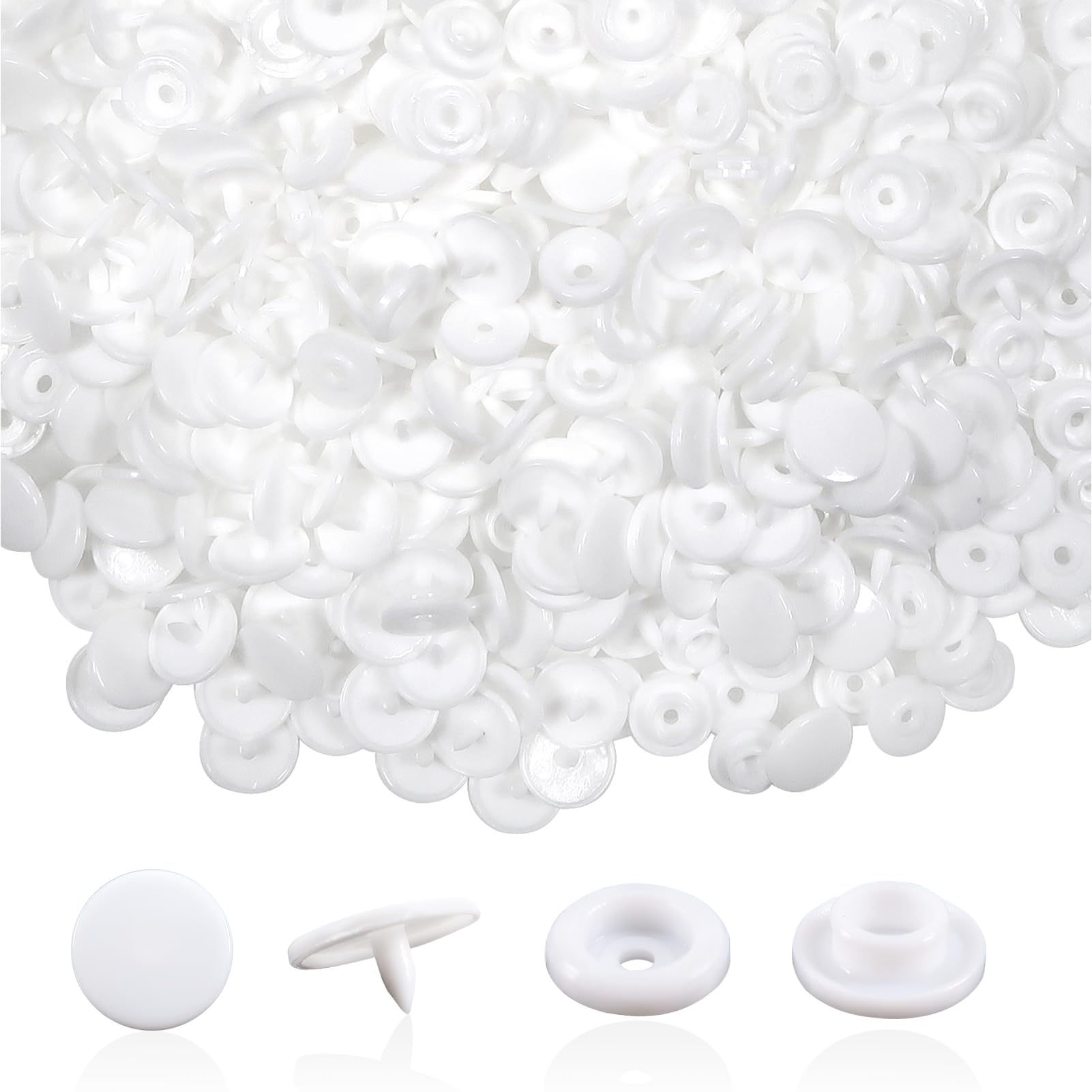 TOAOB 120 Sets T5 Snap Button Fasteners Plastic White Press Studs 12mm for DIY Clothes