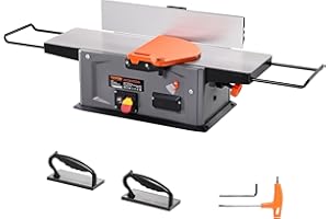 VEVOR Spiral Benchtop Jointer, 8-Inch, 2HP 10000 RPM Bench Top Wood Jointer, 18-Blade Spiral Cutterhead with Extendable Arm up to 6.5'' and 8x42.3'' Worktable 0-1/8'' Adjustable Depth, for Woodworking