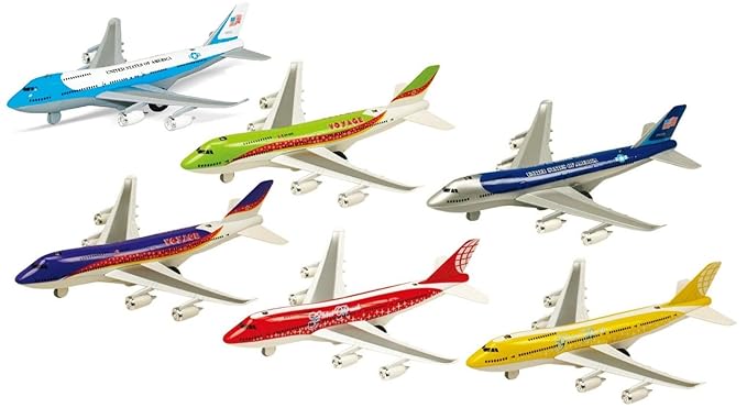 IndusBay 7.5 Inches Diecast Alloy Metal Boeing 787 Airplane Model , Light & Sound Aeroplane Scaled Desk Toy for Kids - Set of 6 (Assorted Colors)
