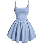 OYOANGLE Girl's Spaghetti Strap Ruched Ruffle Hem Sleeveless Summer Flowy Short Dresses