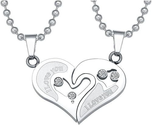 Um Bijoux 2 Pendentif D Amitie Collier Amour Amoureux Pour Homme Et Femme Coeur I Love You Acier Inoxydable Couleur Argent Amazon Fr Bijoux