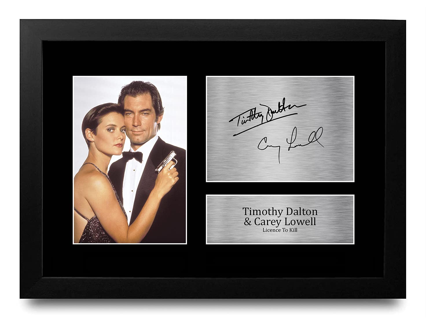 HWC Trading FR A4 Timothy Dalton & Carey Lowell James Bond Licence To Kill Gifts Printed Signed Autograph Picture for Movie Memorabilia Fans - A4 Framed