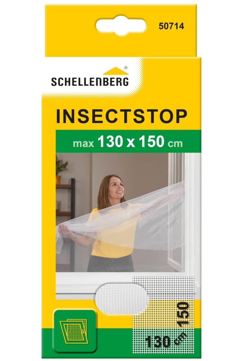 Schellenberg 50714 Fliegengitter für Fenster Insektenschutz und Mückenschutz INKL. Klebestreifen, ohne Bohren, 130 x 150 cm, Weiß