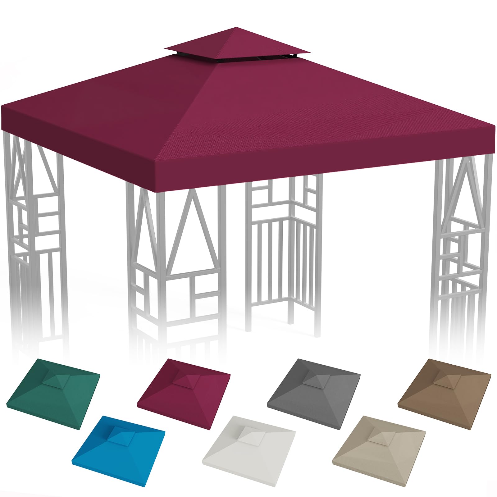 Photo 1 of Gazebo Canopy Replacement 10x10ft Outdoor Shelter for Smaller Top Double Tiered Canopy Cover (WineRed)
