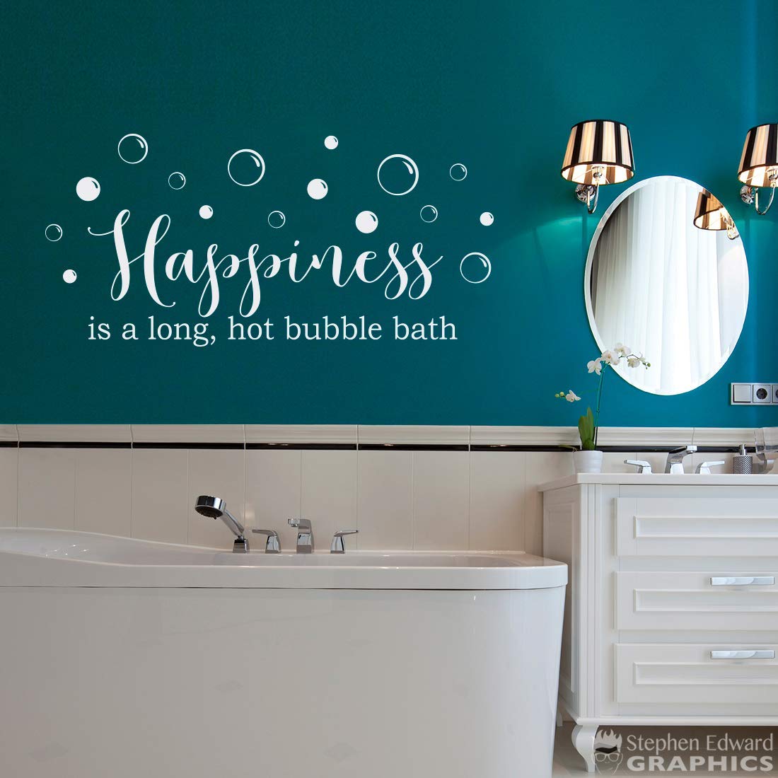 Amazon Com Happiness Is A Long Hot Bubble Bath Decal Bathroom