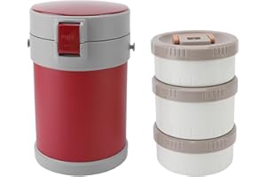 Fydun 3 Tier Insulated Food Jar - 2L Vacuum Lunch Box with Shoulder Strap, 304 Less Steel, Wave Safe, Ideal for and Office Me