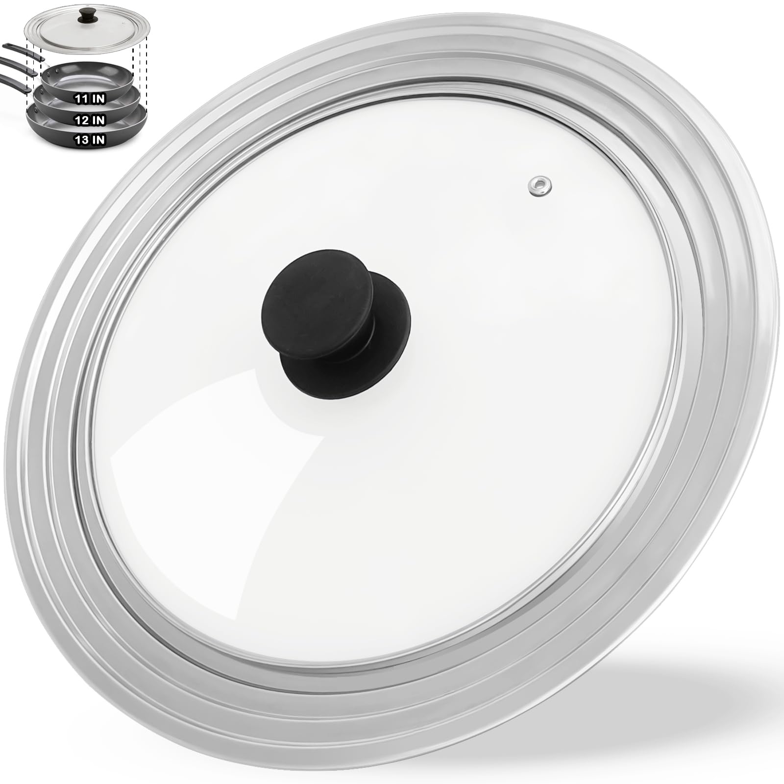 Photo 1 of Universal Lid for Pots and Pans, Fits 11", 12" & 13" Diameter Cookware, Replacement Stainless Steel Skillets lids, Heat Resistant Frying Pan lid, Dishwasher Safe