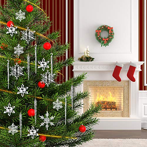 VGOODALL Christmas Snowflake Decorations, 56 PCS Icicles Ornaments Set Clear Snowflake Acrylic Christmas Ornaments for Christmas Tree Santa Outdoor Party Decoration Craft Projects