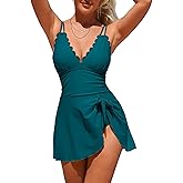 Charmo Womens One Piece Swimsuit Tummy Control Bathing Suit Scalloped Modest Tie Knot 2026 Swim Dress