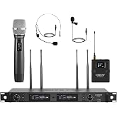 Phenyx Pro Dual UHF True Diversity Wireless Microphone System PTU-2U-1H1B | Auto Scan, 2 x 1000 Channels, 300-328 ft Range, Quick IR Sync, Handheld/Headset Mics for Stage, Studio, Church, Wedding, DJ