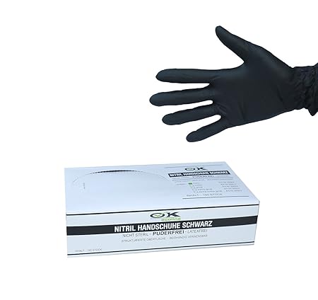 Nitril Einweghandschuhe Einmalhandschuhe puderfrei S-2XL Blau & Schwarz Box a. 100 Stück (L Box a. 100Stück, schwarz)