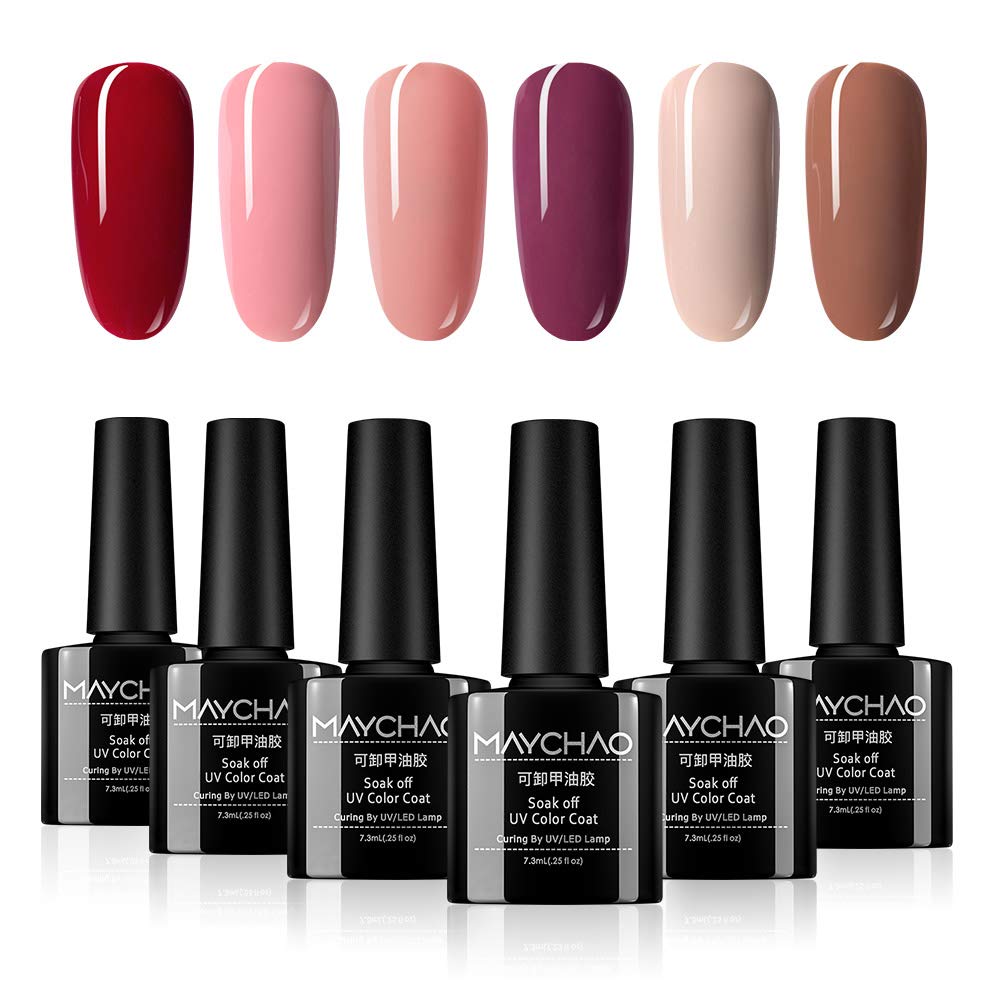 MAYCHAO Gel Nail Polish Set 6 Colors, Soak Off UV LED Gel Polish Kit 7.3ml (5)