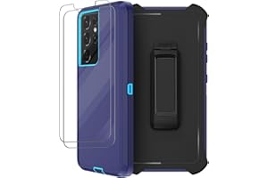 RUBCASE for Samsung Galaxy S21 Ultra Case with Belt Clip Holster, 2X Screen Protector, Heavy Duty Full Body Shockproof Drop-Proof Rugged Protective Cover for Samsung Galaxy S21 Ultra 5G 6.8 inch (Blue)