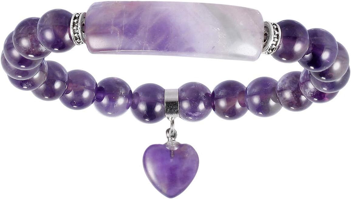 Nupuyai8MM Stretch Bracelets for Unisex, Healing Stone Bracelet with Dangle Heart Charm 7"