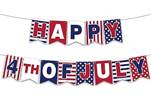 YQUQWN, 4th of July Banner - No DIY, Happy 4th of July Banner for 4th of July Party Decorations, Fourth of July Banner for Independence Day Decorations, Patriotic Party Supplies and Decorations