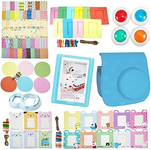 BIBISHOP Fuji Fujifilm Bundle Set For Instax Mini 8 Camera ( Love Heart case bag + Mini Album + close-up lens + Color Filter + Films Sticker + wall hang frame) (Blue)