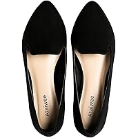 Ataiwee Women's Wide Width Ballet Flats - Comfortable Pointed Loafer Suede Flat Shoes.