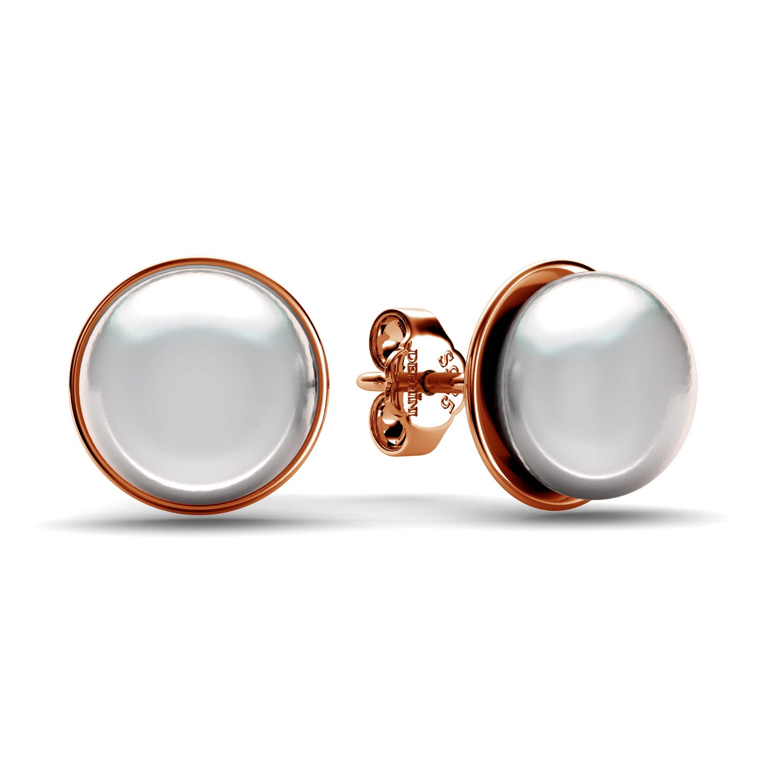 DEPHINI - Rose Gold Pearl Earrings - Gold plated 925 Sterling Silver Studs - Fine Jewellery Heart Earrings for Women - Gifts for her