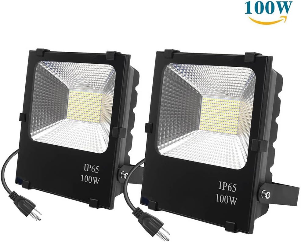 Richday New 2Pack 100W LED Flood Lights,8000Lm 240 Lamp Beads,Waterproof IP65,Daylight White 6500k 85V-265V,Outdoor Work Light for Garage,Garden,Lawn and Yard