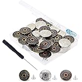 30 Sets Jean Replacement Buttons 17mm Jean Buttons Button for Jeans in Storage Box (Bronze,Silver,Copper)
