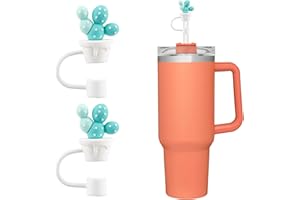 TQRR Straw Cover Cap Compatible with Stanley 40/30 oz The Quencher H2.0 Flowstate Tumbler with Handle Straw Topper for Stanley Cup Accessories (Straw Cover Cap - 10mm - 2 Packs - Green Cactus)