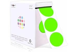 PARLAIM 1 Inch Round Permanent Adhesive Color-Code Dot Stickers,1000 per Roll dots Label Dispenser Box,Fluorescent Green Circle Stickers Label for Office