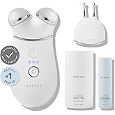 NuFACE Trinity+ Microcurrent Facial Device + Effective Lip & Eye Attachment - FDA Cleared Skin Tightening & Face Toning Device for Targeted Treatment + Microcurrent Gel Activator, Silk Crème & Brush
