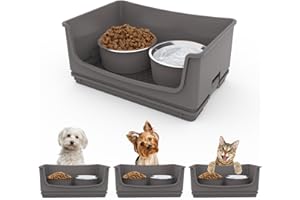 HIKINGO Elevated Dog Bowl Stand Set,Mess Proof Raised Dog Bowls 2 Stainless Steel Dog Food Bowls,Splash Water Collection Non-Slip Dog and Cat Feeding Table