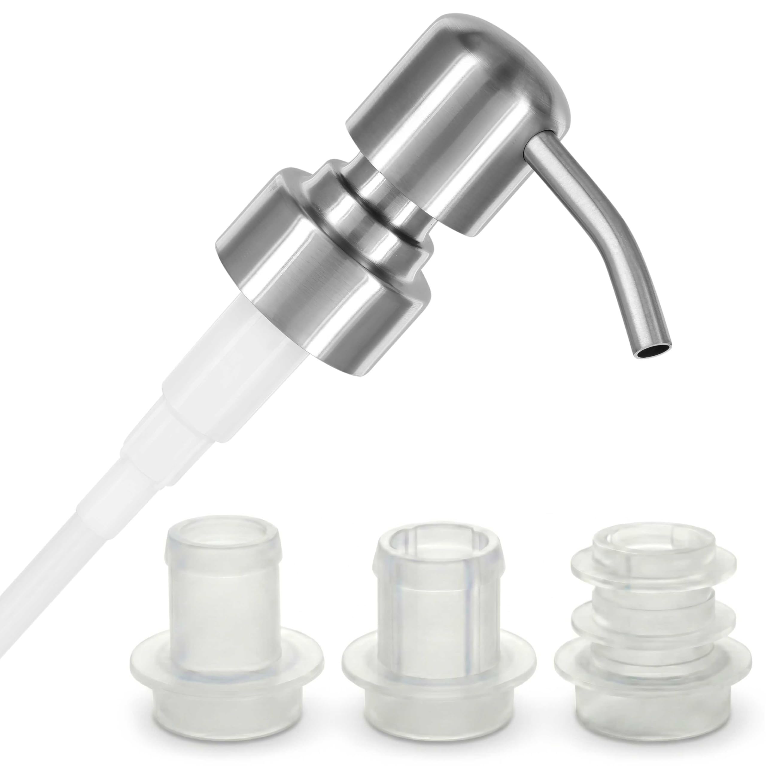 ALTGLAS Upcycling Soap Dispenser Pump Head 'Zagreb' with 3 Silicone Stoppers Fitting Ring Set for All Bottle Openings With Diameter 18-23mm (Silver Brushed) โ image 1