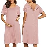 Ekouaer Women’s Nursing/Delivery/Labor/Hospital Nightdress Short Sleeve Maternity Nightgown with Button S-XXL