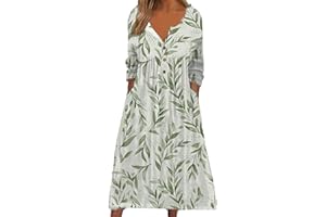 ZEFOTIM Summer Dresses for Women 2024 Long Sleeve Floral V Neck Maxi Dress Casual Fashion Beach Dresses