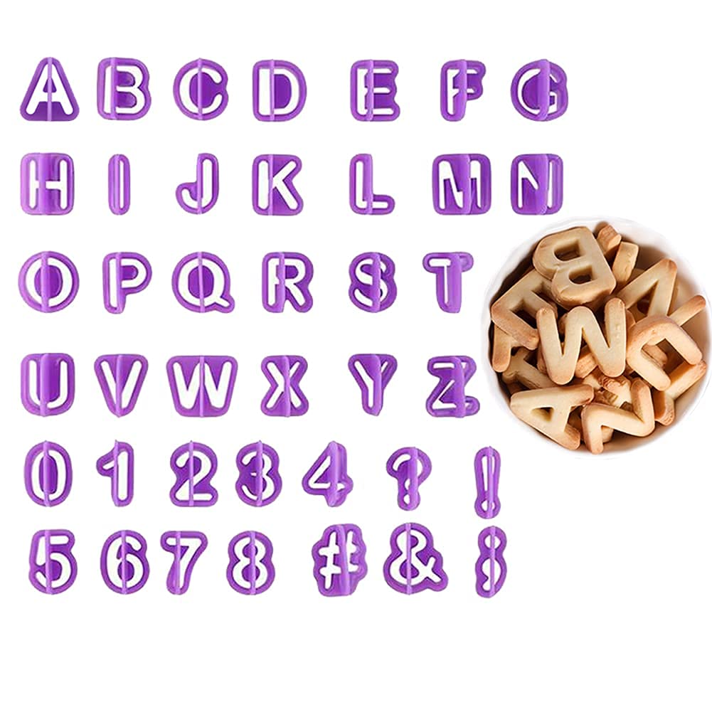 Photo 1 of BlingKingdom 40pcs Alphabet Cookie Cutters Set Purple Plastic Letter Icing Cake Decorating Fondant Number Cutters Mould Tools for Sugarcraft Biscuit Pastry Plunger Baking