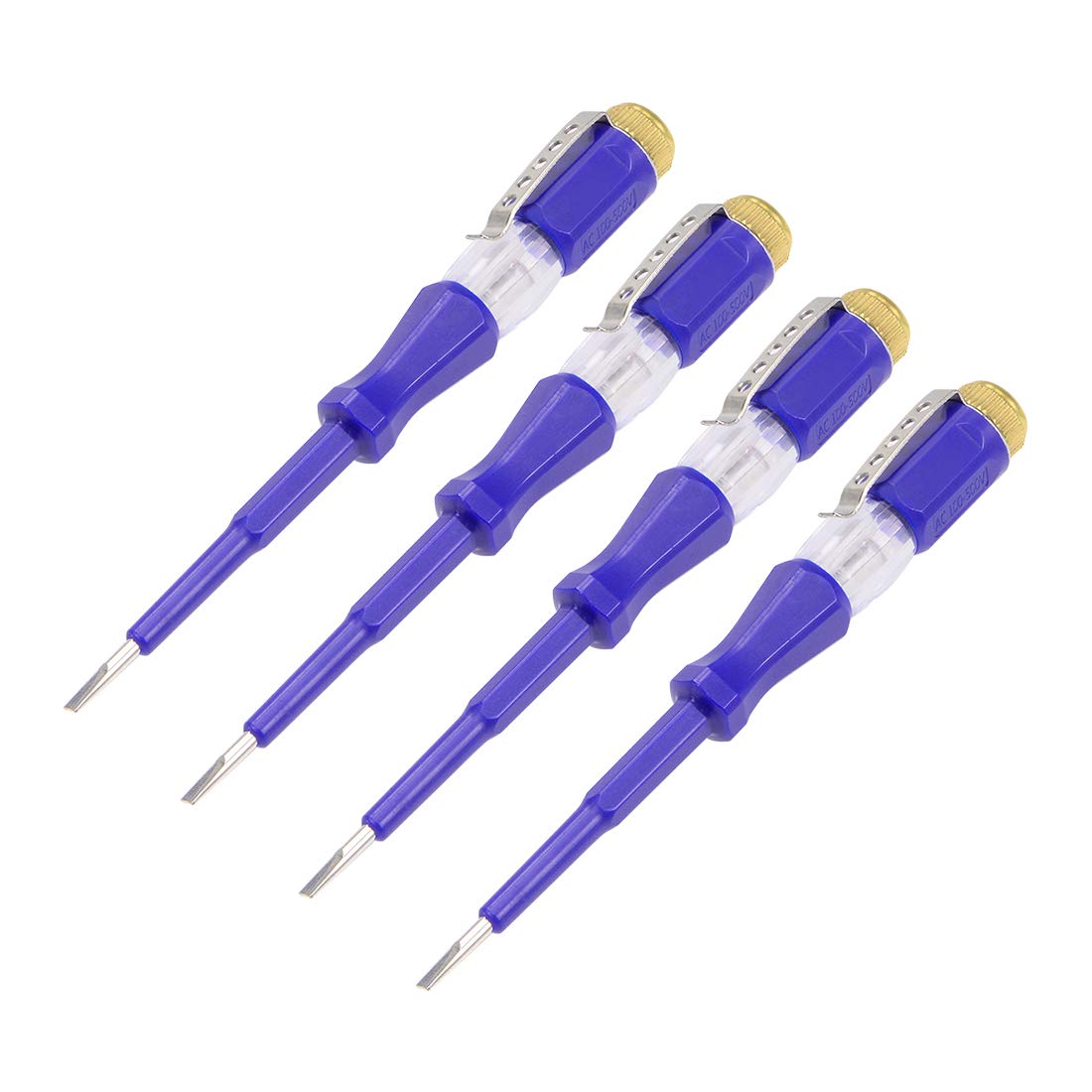 sourcing map Voltage Tester AC 100-500V with 3mm Slotted Screwdriver with Clip for Circuit Test, Blue, Pack of 4