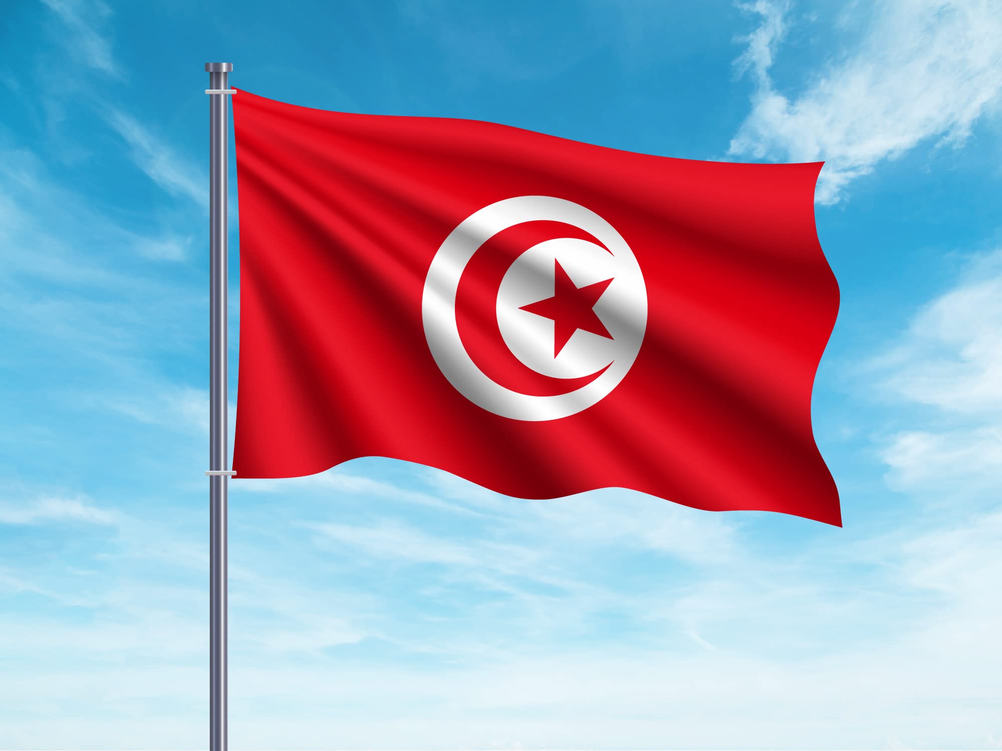 OEDIM Tunisia Flag, 150 x 85 cm, Reinforced and Stitched, Flag with 2 Metal Eyelets and Waterproof
