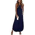 GRECERELLE Women's Summer Sleeveless Casual Long Dresses Split Maxi Dress with Pockets