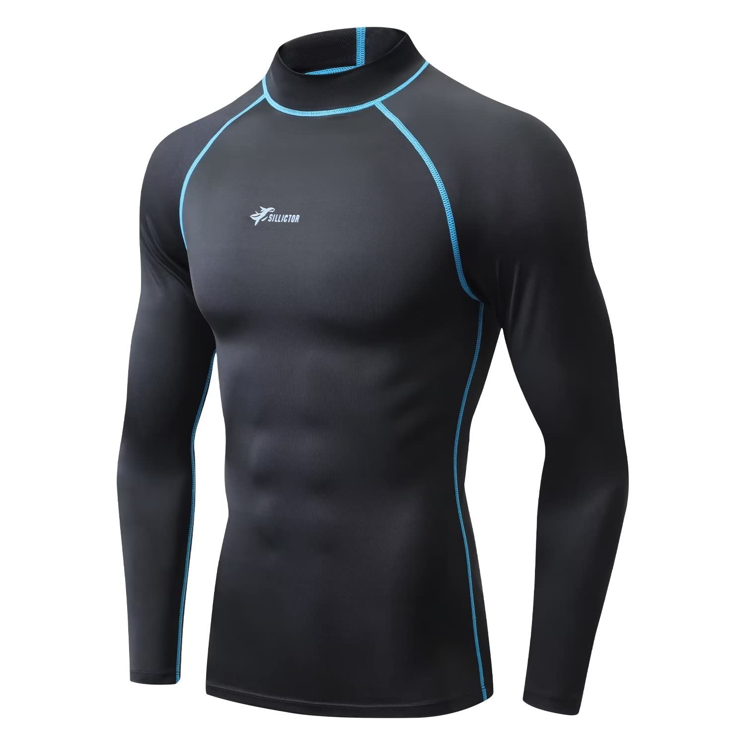 Sillitor Mens Rash Vest Long Sleeve UV Sun Protection Hign Neck Surfing Swimming Tops for Men Rash Guard Base Layer for Wetsuit Diving Snorkeling,Lightwieght,Water Wicking,Quick Dry 226 Black Blue S
