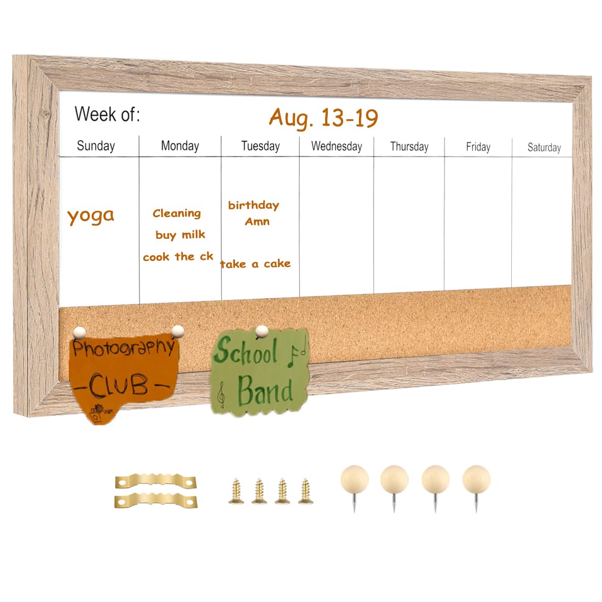 Umtiti Magnetic Weekly Dry Erase White Board and Cork Board,Rustic Brown Wood Frame，Magnetic Surface Whiteboard for Home Office and Wall Decor(ZHZL-2040QZ)