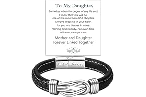 DIOWUS To My Daughter Love You Forever Bracelet, Mother and Daughter Braided Leather Inspirational Wristband Stainless Steel Infinity Knot Engraved Bangle Gift from Mom