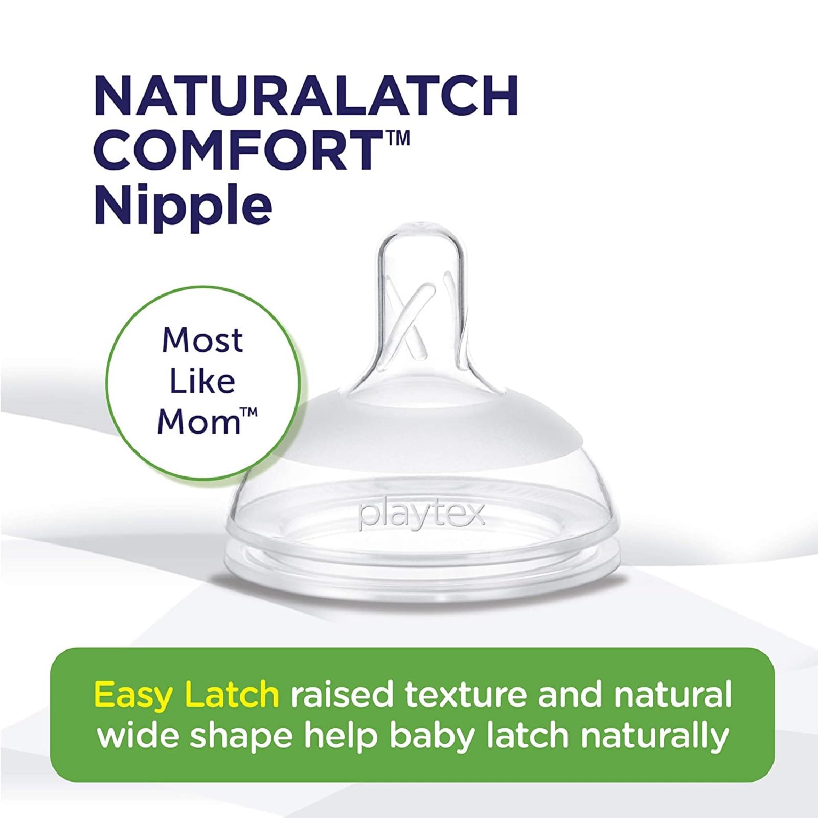 Playtex Baby NATURALATCH Comfort Wide Neck Nipples for Babies 3+ Months, Medium Flow (2 Count), Feeding Essentials for Newborn and Breastfeeding Babies