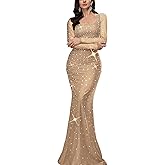 VOUIAO Women's Formal Evening Gown Elegant Rhinestone Long Prom Dress Wedding Guest Party Cocktail Bridesmaid Maxi Dress