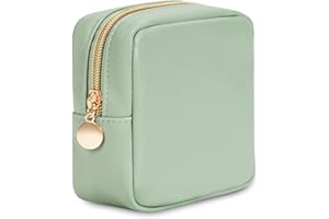 Wandering Nature Small Makeup Bag for Purse Mini Make up Pouch Cute Cosmetic Pouch for Women with Slip-in Pockets Matte Leather, Green